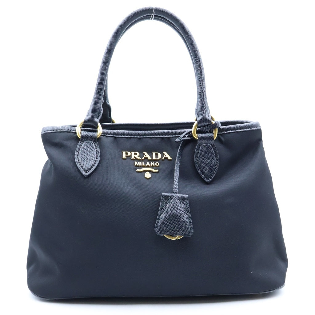 PRADA(プラダ) サフィアーノ 2WAYショルダーバッグ ハンドバッグ ブラック ナイロン×レザー 1BA173 ゴールド金具 レディース