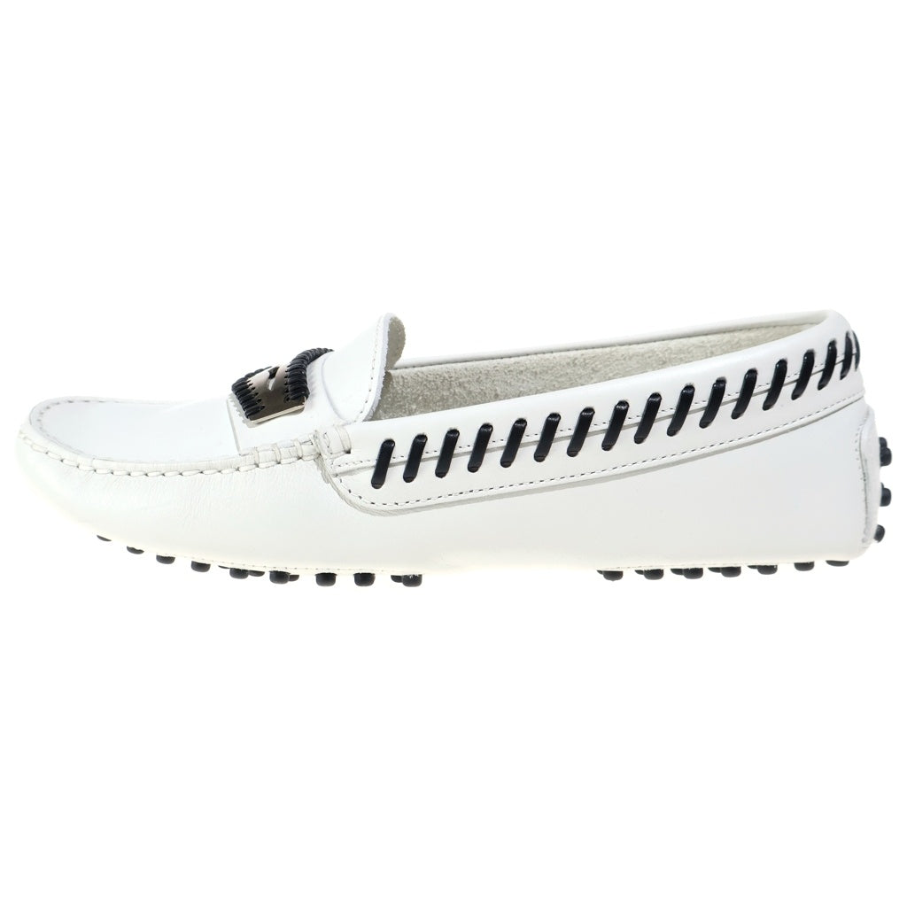 TOD'S(トッズ) モカシン シューズ スリッポン ステッチ レザー ホワイト レディース