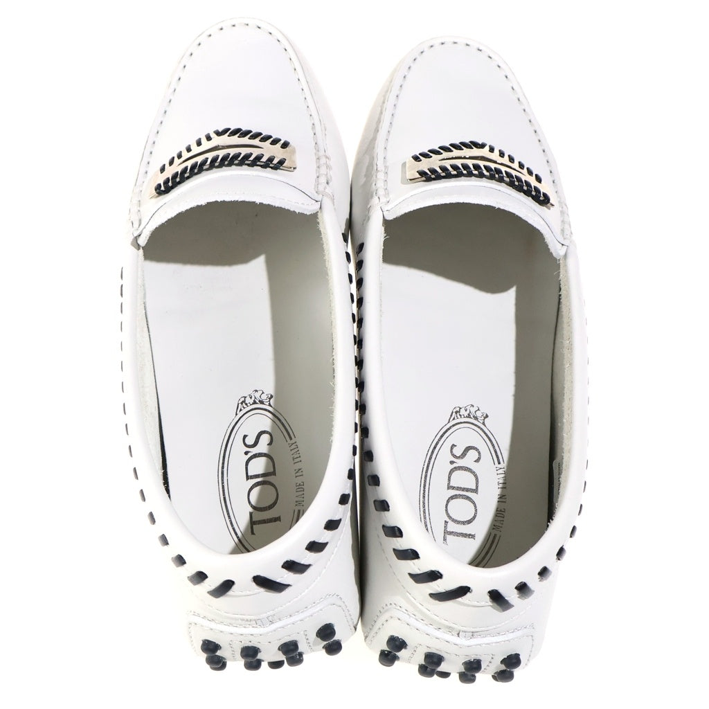 TOD'S(トッズ) モカシン シューズ スリッポン ステッチ レザー ホワイト レディース