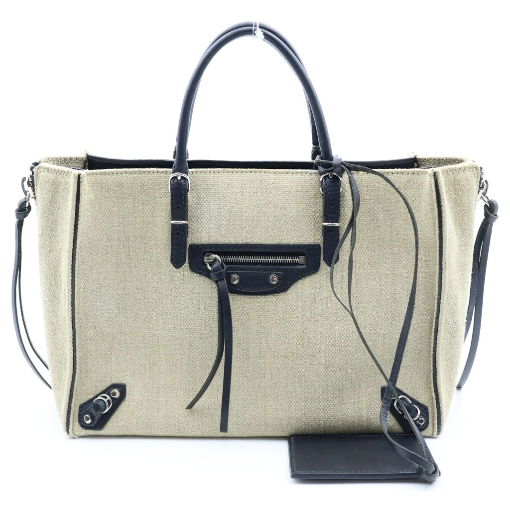 BALENCIAGA(バレンシアガ) ペーパー ミニ 2WAYハンドバッグ ショルダーバッグ ベージュ×ブラック キャンバス×レザー 370926 シルバー金具 レディース