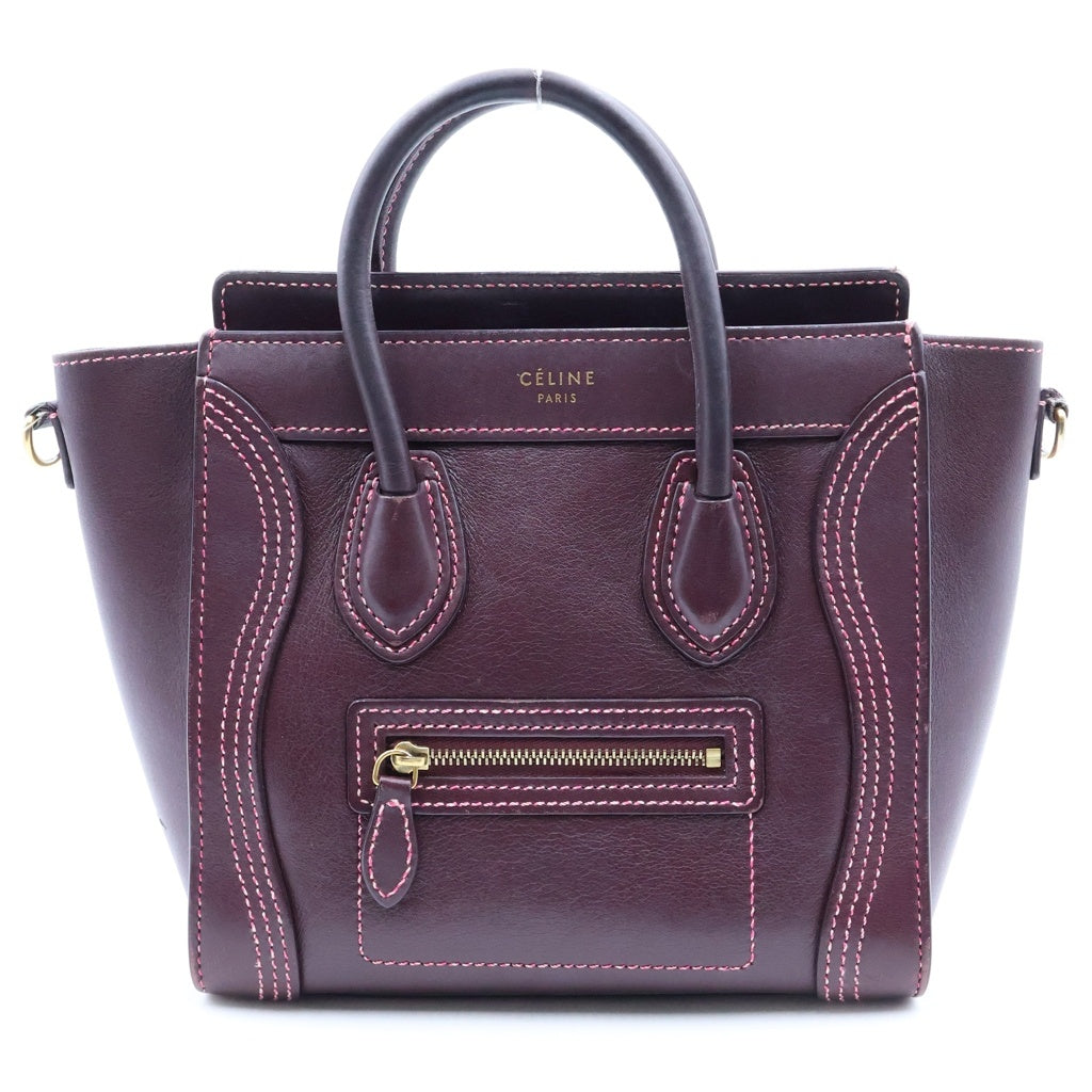 CELINE(セリーヌ) ラゲージ ナノ ショッパー 2WAYハンドバッグ ショルダーバッグ ボルドー ワインレッド レザー ゴールド金具 レディース