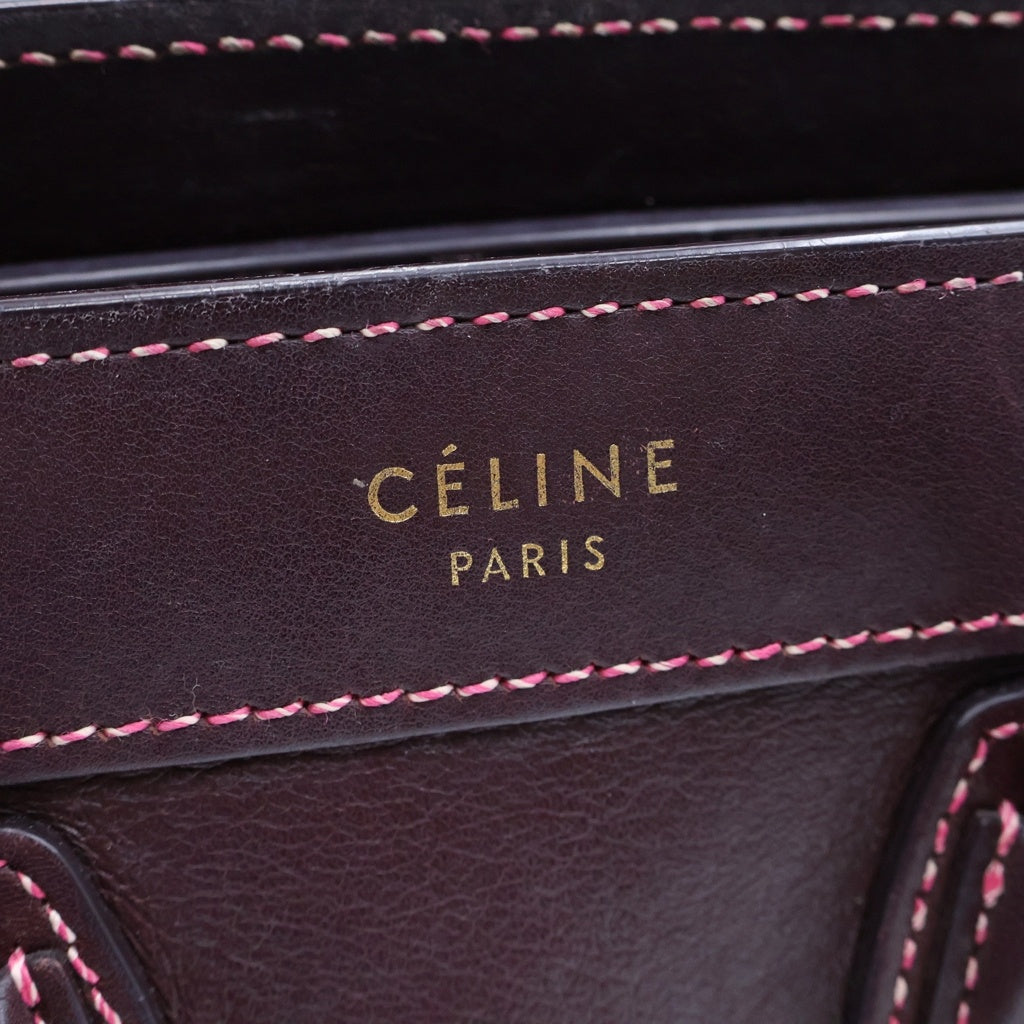CELINE(セリーヌ) ラゲージ ナノ ショッパー 2WAYハンドバッグ ショルダーバッグ ボルドー ワインレッド レザー ゴールド金具 レディース