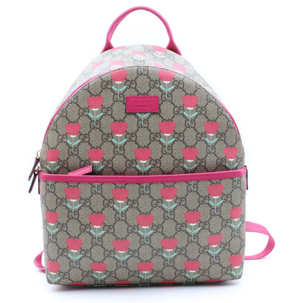GUCCI(グッチ) チルドレンズ GGスプリーム リュックサック バックパック ベージュ×ピンク PVC×レザー 782708 ゴールド金具 レディース