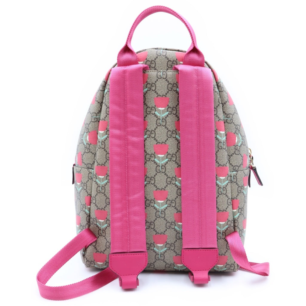 GUCCI(グッチ) チルドレンズ GGスプリーム リュックサック バックパック ベージュ×ピンク PVC×レザー 782708 ゴールド金具 レディース