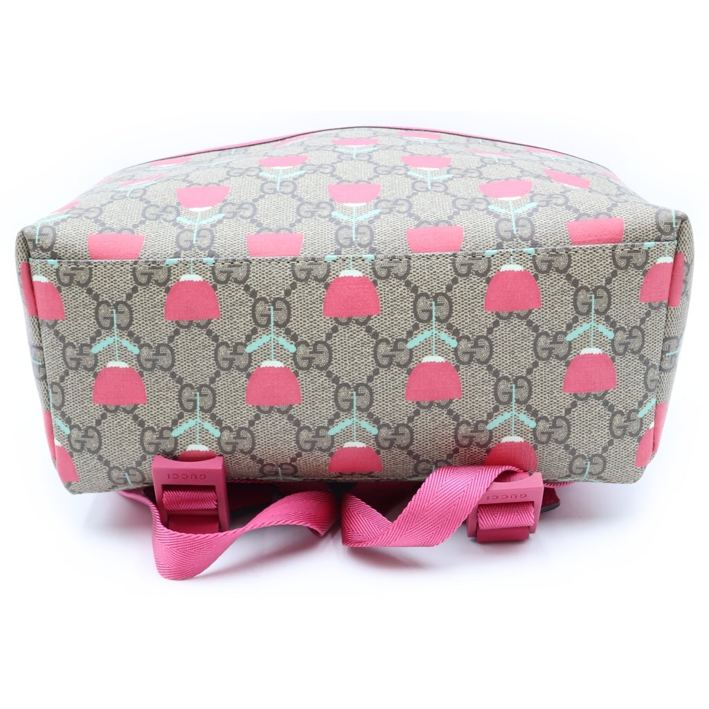 GUCCI(グッチ) チルドレンズ GGスプリーム リュックサック バックパック ベージュ×ピンク PVC×レザー 782708 ゴールド金具 レディース