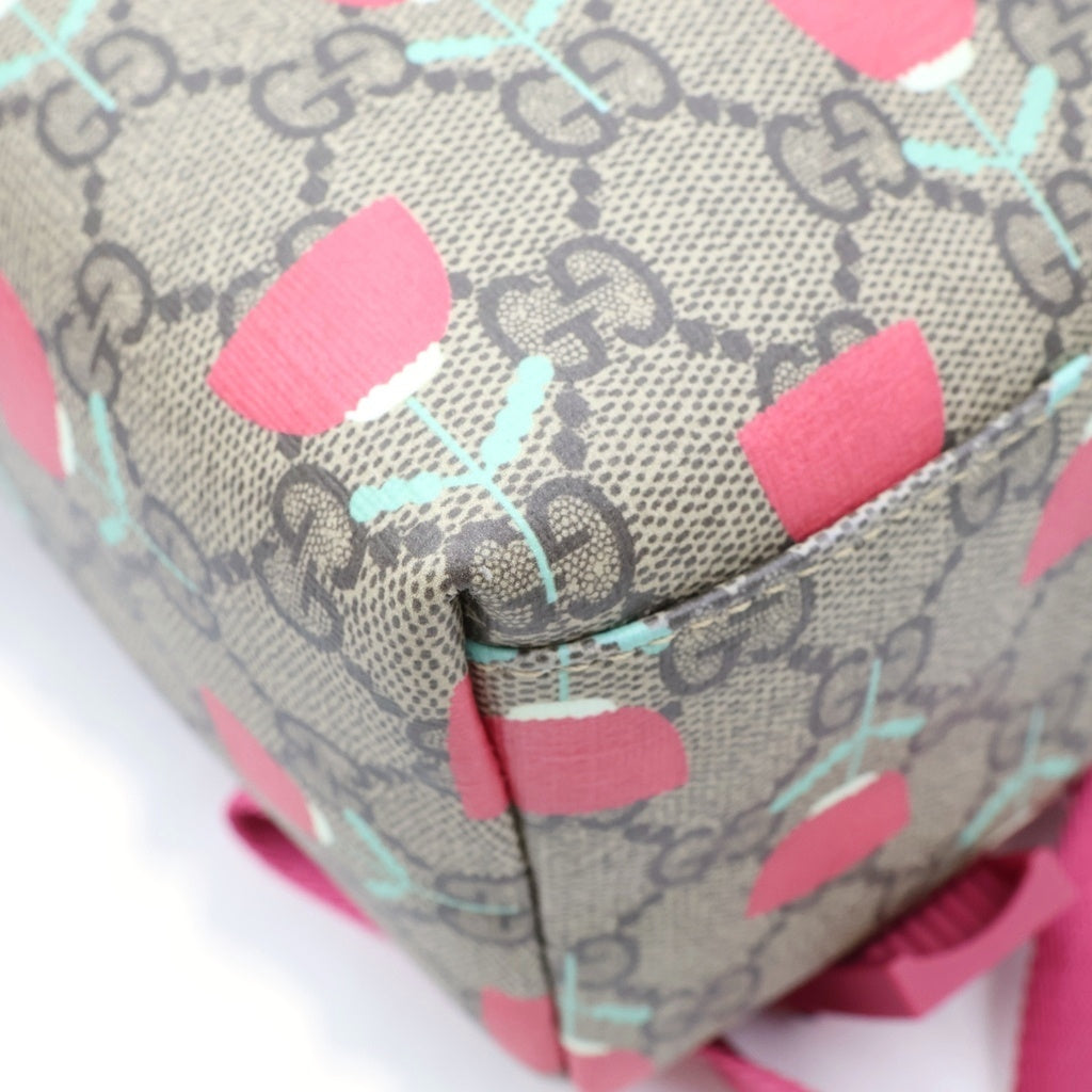 GUCCI(グッチ) チルドレンズ GGスプリーム リュックサック バックパック ベージュ×ピンク PVC×レザー 782708 ゴールド金具 レディース