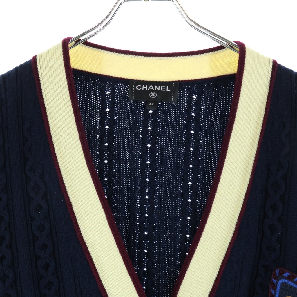 CHANEL(シャネル) ライオンボタン エンブレム刺繍 カシミヤニット カーディガン ネイビー レディース P81052K11756