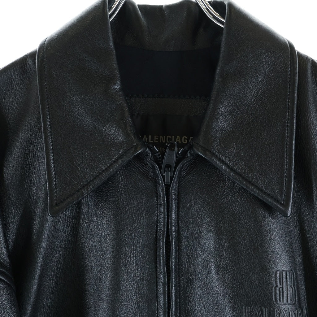 BALENCIAGA(バレンシアガ) 25AW Nano bb エンボスロゴ ラムスキン レザー ジップアップ ジャケット ブラック 831042