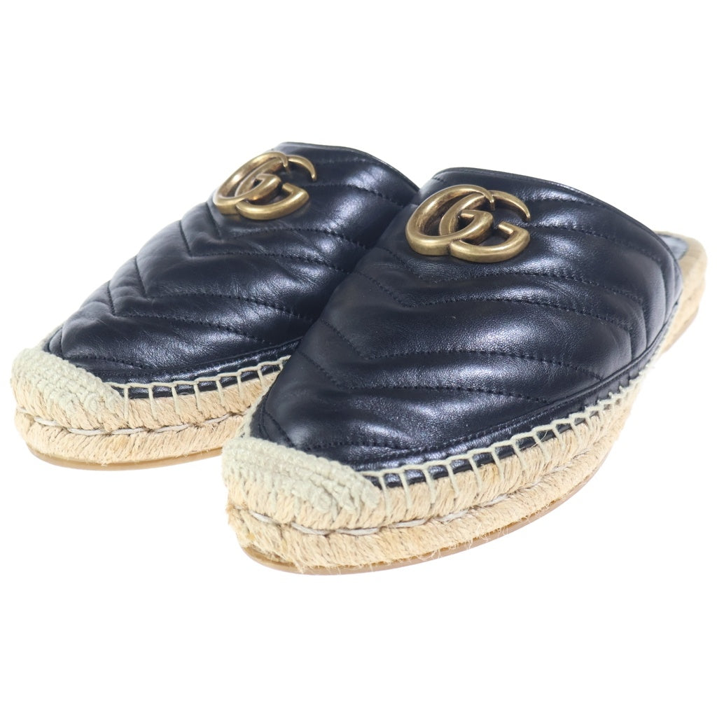 GUCCI(グッチ) GGマーモント エスパドリーユ ラムスキン レザー フラット サンダル シューズ ミュール ブラック レディース 551881