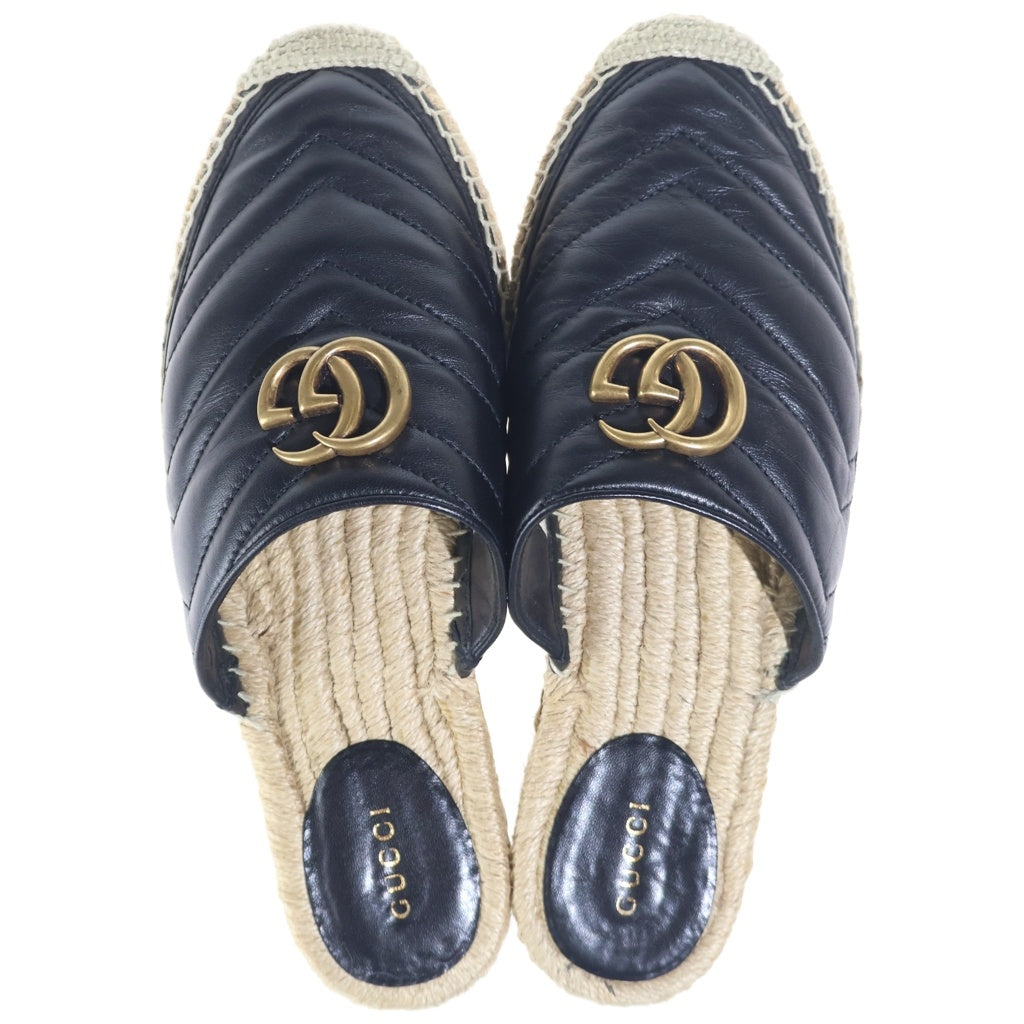 GUCCI(グッチ) GGマーモント エスパドリーユ ラムスキン レザー フラット サンダル シューズ ミュール ブラック レディース 551881