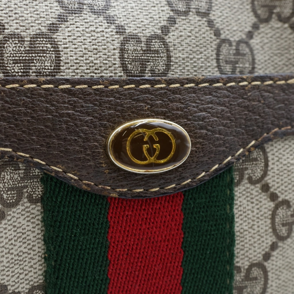 GUCCI(グッチ) シェリーライン ビジネスバッグ ハンドバッグ ブラウンベージュ レザー×PVC ゴールド金具 レディース