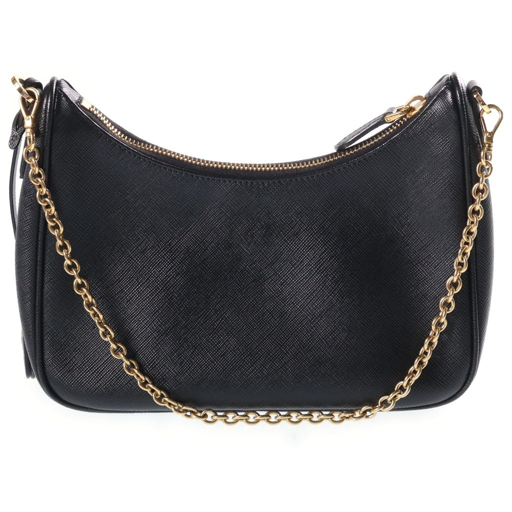 PRADA(プラダ) Re-Edition 2WAYチェーンハンドバッグ ショルダーバッグ ブラック レザー 1BH204 ゴールド金具 レディース