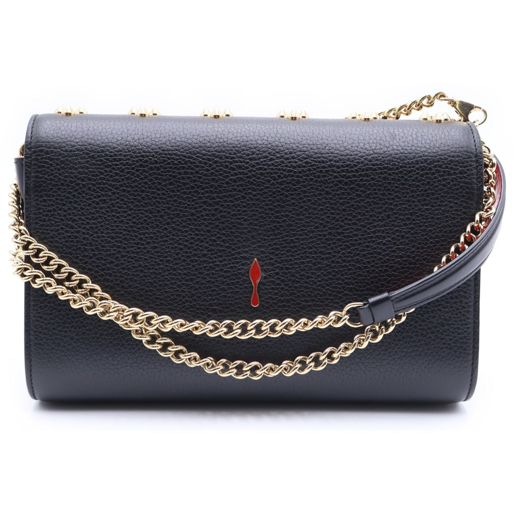 CHRISTIAN LOUBOUTIN(クリスチャンルブタン) パロマ スタッズ チェーンウォレット ショルダーバッグ ブラック×レッド レザー ゴールド金具