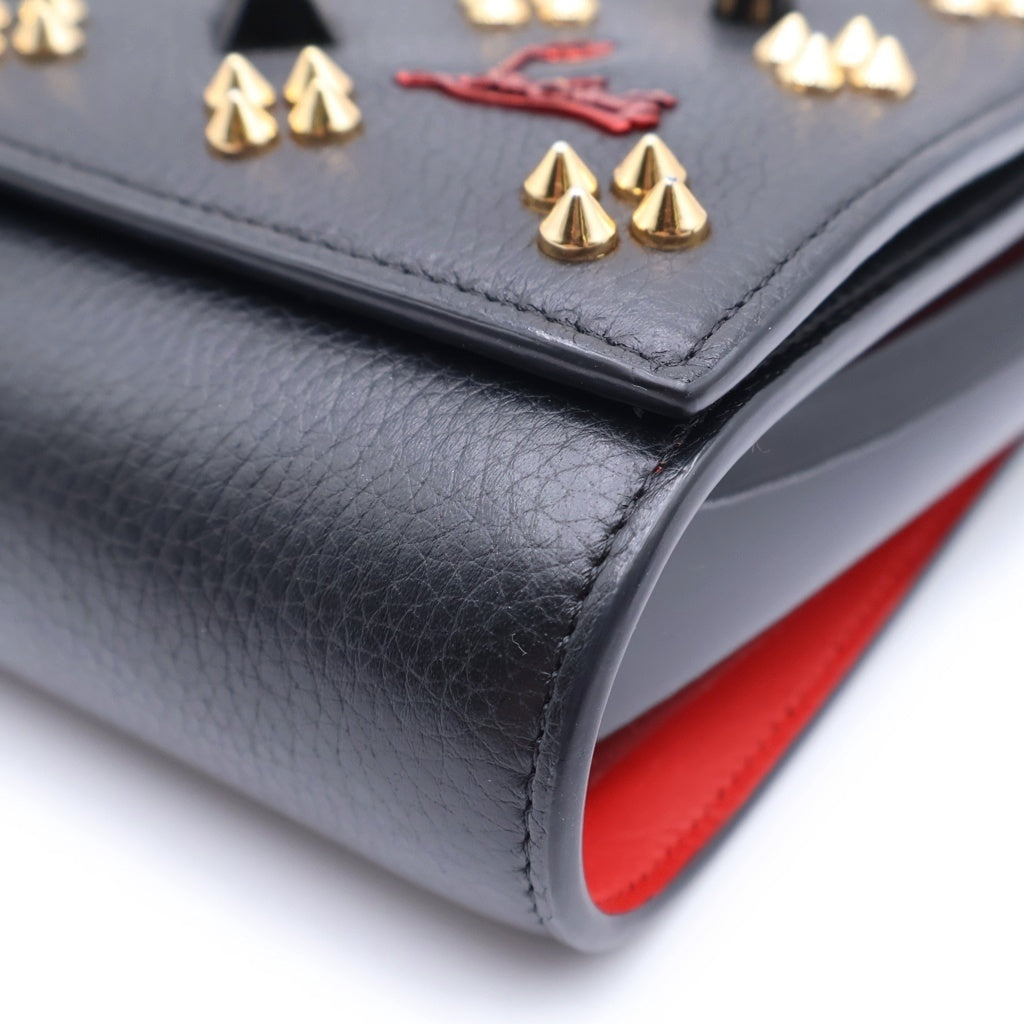 CHRISTIAN LOUBOUTIN(クリスチャンルブタン) パロマ スタッズ チェーンウォレット ショルダーバッグ ブラック×レッド レザー ゴールド金具