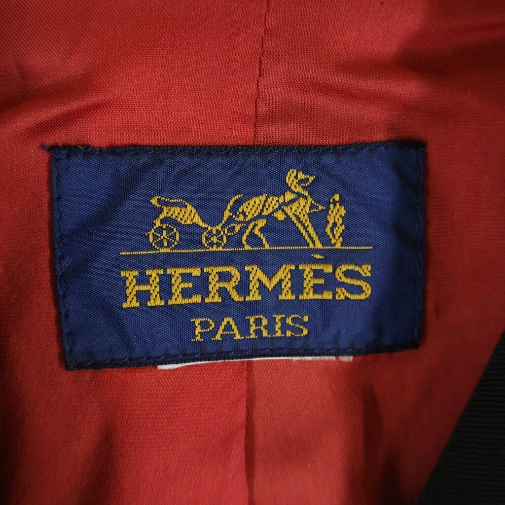 HERMES(エルメス) ヴィンテージ テーラード ジャケット 襟ベロア セリエボタン ウール ブラック/レッド レディース