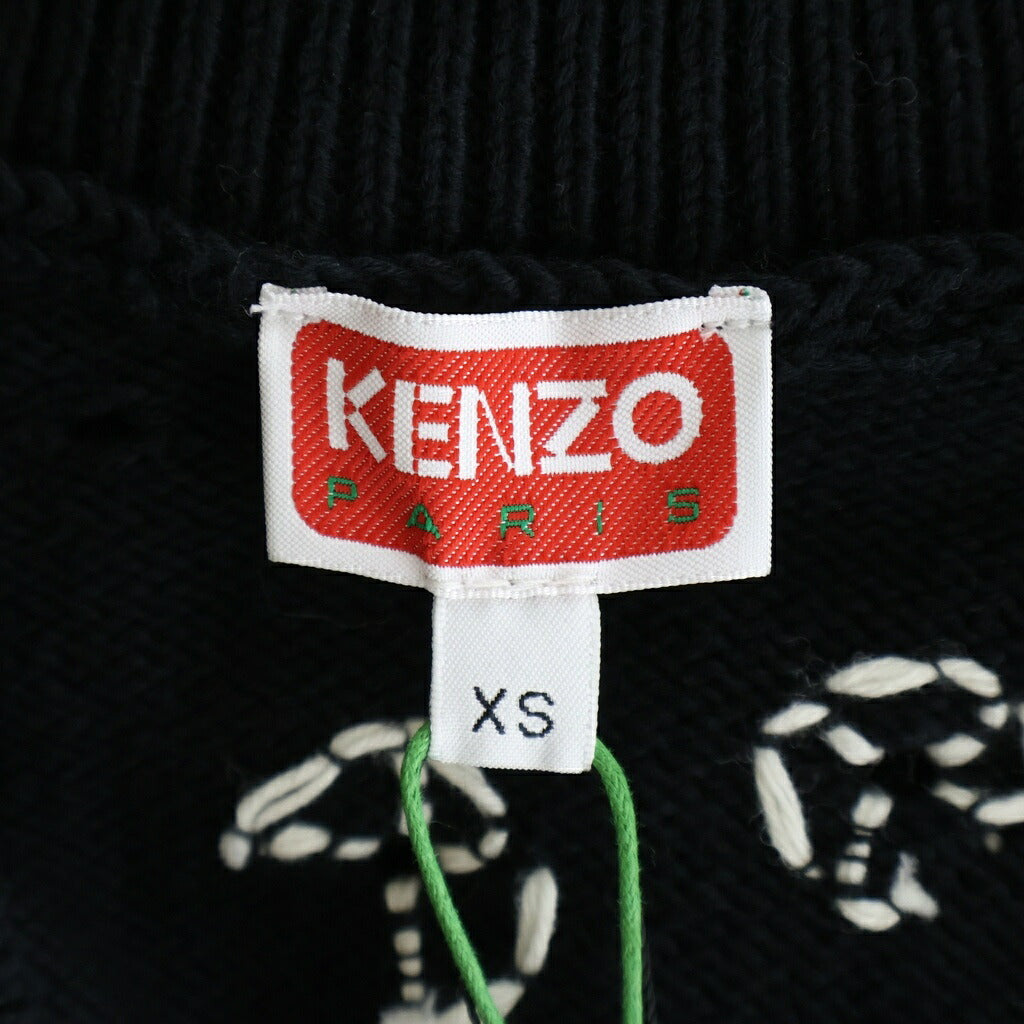 KENZO(ケンゾー) クロップド丈刺繍デザイン Vネックニット セーター ブラック 116674