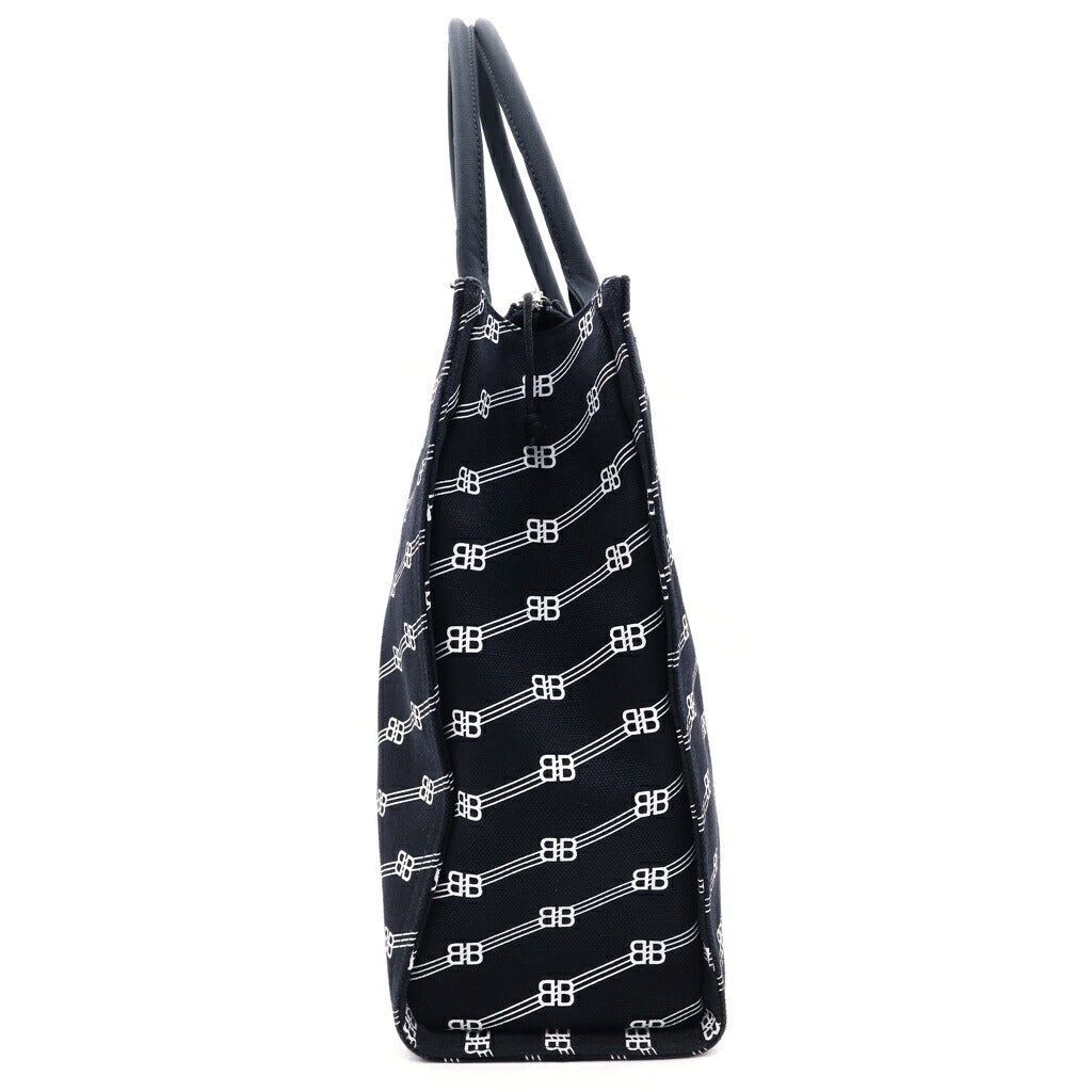 BALENCIAGA(バレンシアガ) BBモノグラム トレード ラージ トートバッグ ハンドバッグ ブラック キャンバス 621826 シルバー金具