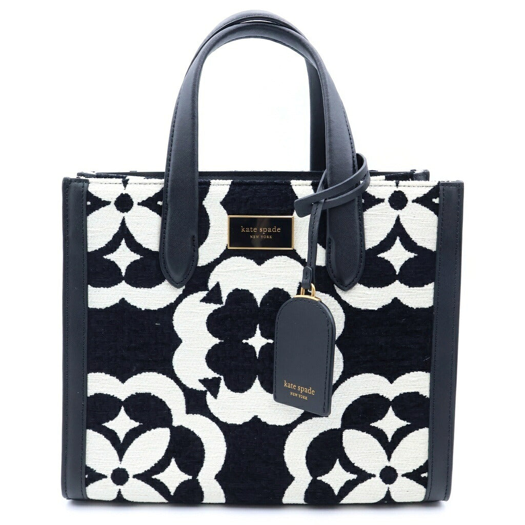 Kate Spade(ケイトスペード) マンハッタントート 2WAYバッグ ハンドバッグ ショルダーバッグ ブラック×ホワイト レザー ゴールド金具