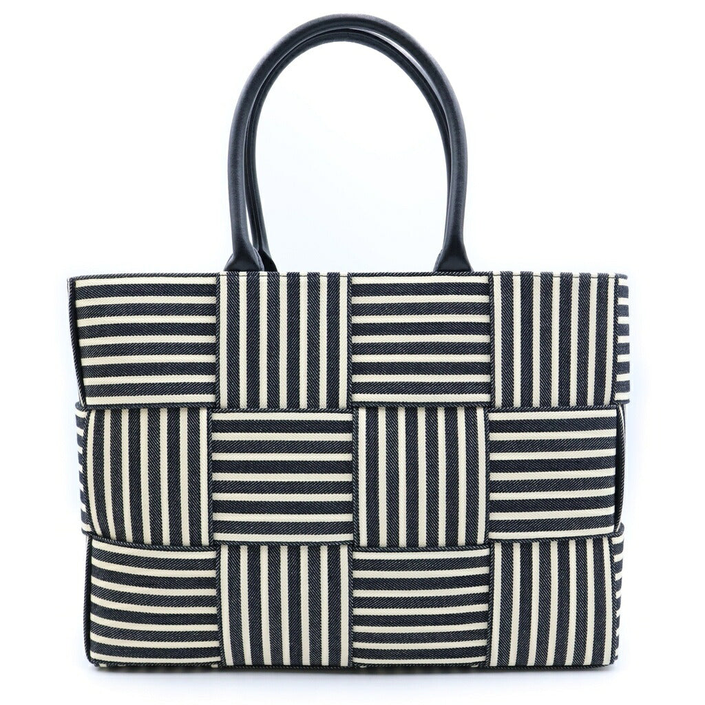 BOTTEGA VENETA(ボッテガヴェネタ) マキシイントレチャート アルコトート ミディアム ハンドバッグ デニム×レザー ブラック×ホワイト 787336