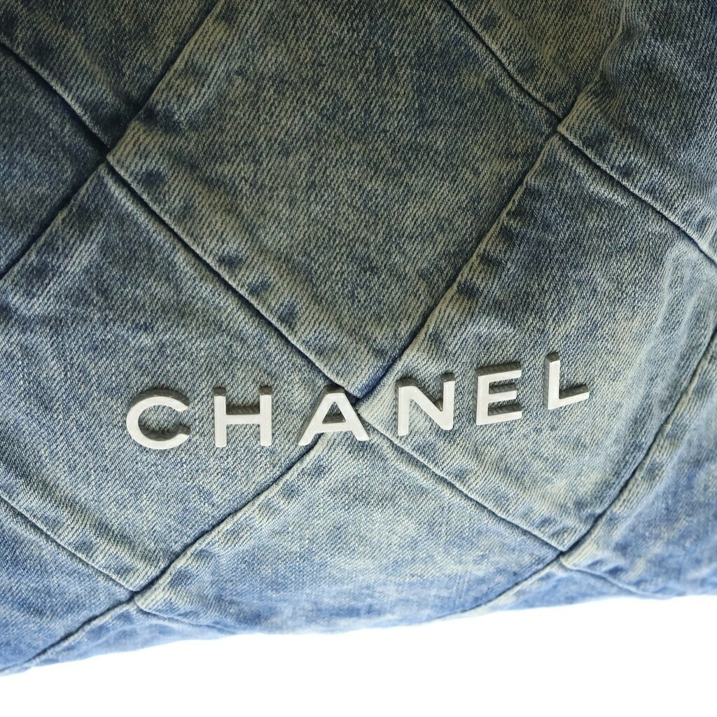 CHANEL(シャネル) シャネル22 ミディアム トートバッグ ワンショルダーバッグ ブルー デニム シルバー金具 プレート AS3261 B10439 NM981