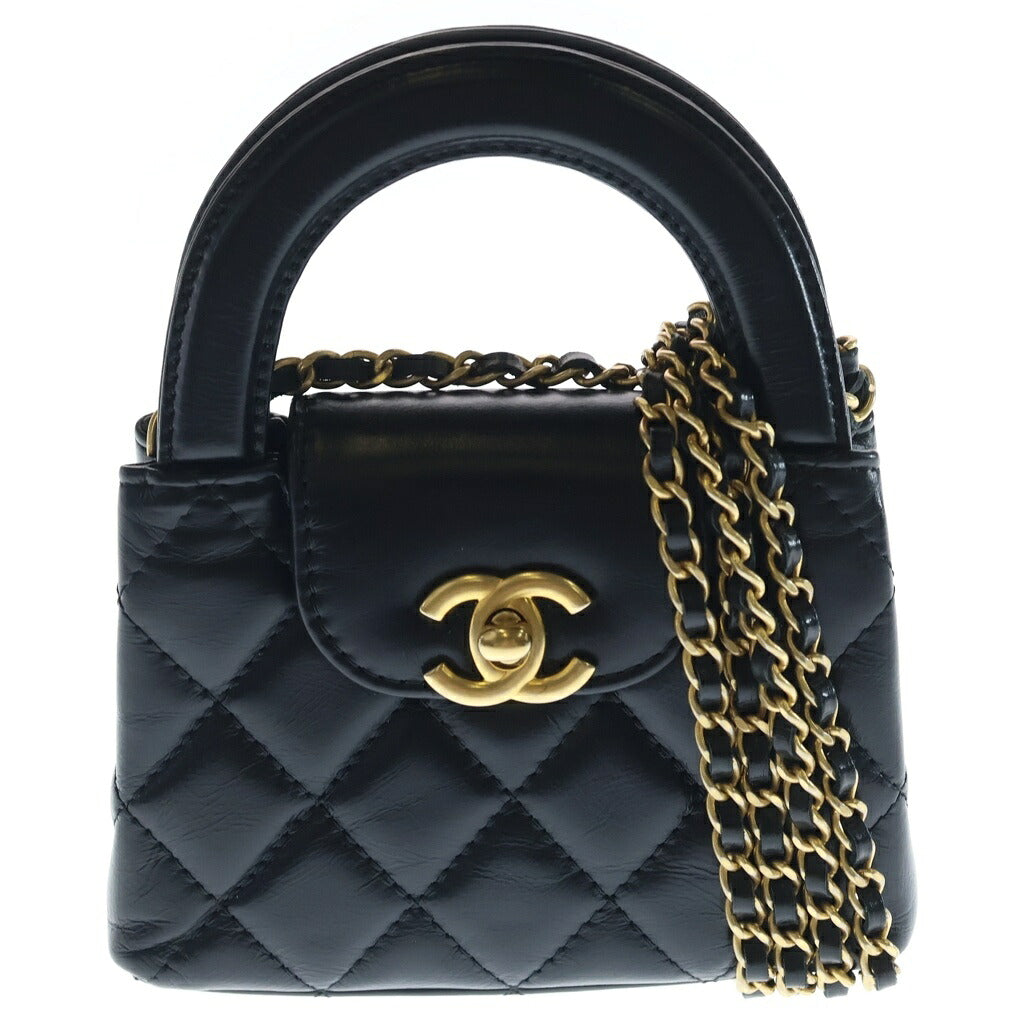 CHANEL(シャネル) ミニショッピング 2WAYバッグ チェーンショルダーバッグ ハンドバッグ ブラック ラムスキン ゴールド金具 AP3435 ランダムシール付