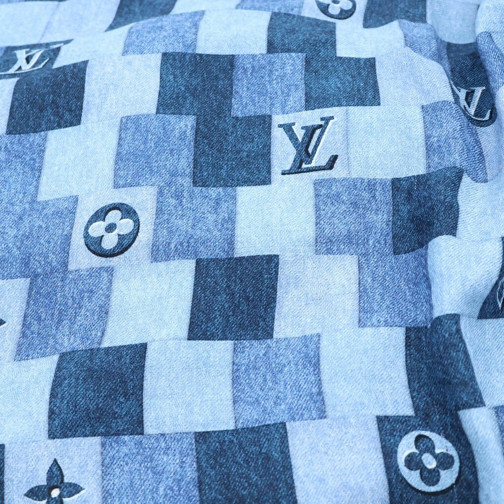 LOUIS VUITTON(ルイヴィトン) モノグラムデニム ショール マフラー ブランケット ウール ブルー×レッド M76159
