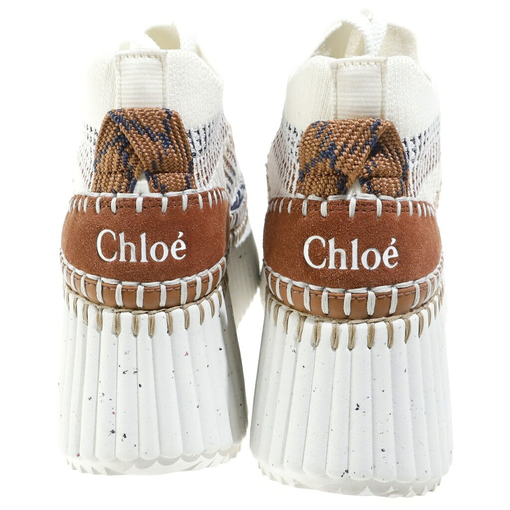 Chloe(クロエ) Nama スエード ファブリック 厚底ソックススニーカー ホワイト×ブラウン 0224255