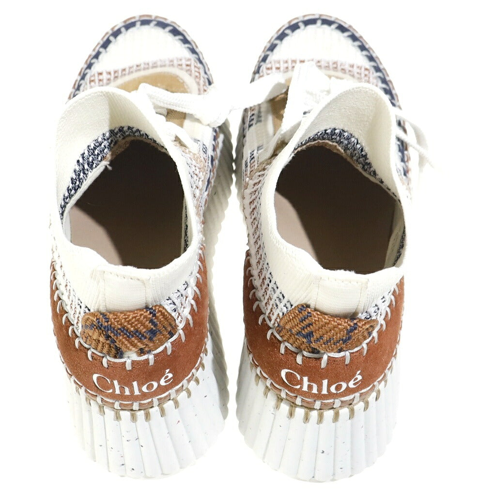 Chloe(クロエ) Nama スエード ファブリック 厚底ソックススニーカー ホワイト×ブラウン 0224255