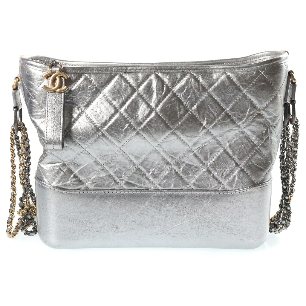 CHANEL(シャネル) ガブリエルドゥ マトラッセ チェーンショルダーバッグ シルバー ゴールド×シルバー金具 レザー シール有 24番台