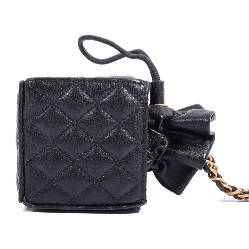 CHANEL(シャネル) マトラッセ ミニ巾着ショルダーバッグ ブラック ラムスキン ゴールド金具 ポーチ