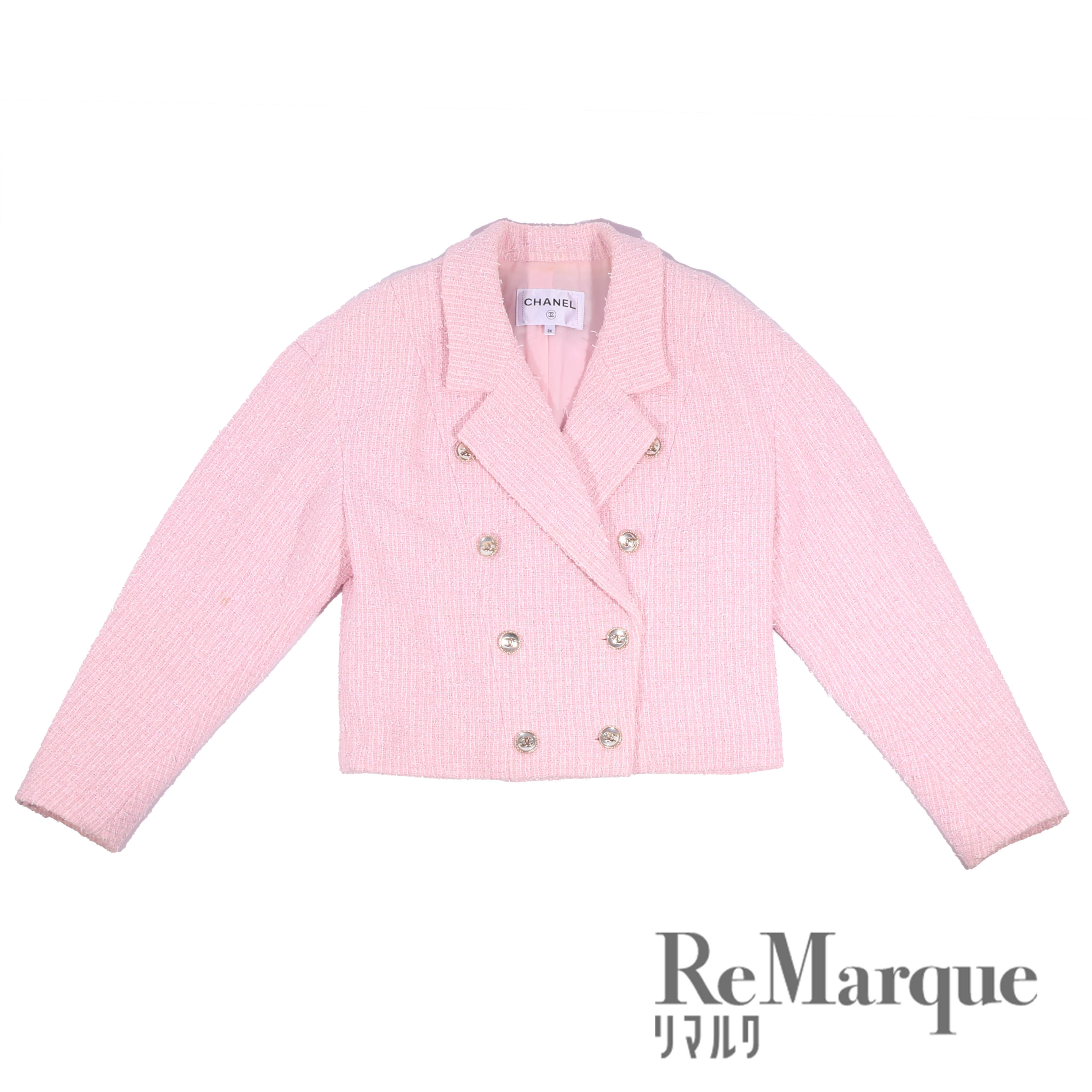 CHANEL(シャネル) Light Pink Double Tweed Jacket ココボタン ダブル ツイードジャケット ココボタン ライトピンク 21S コットン×ポリエステル
