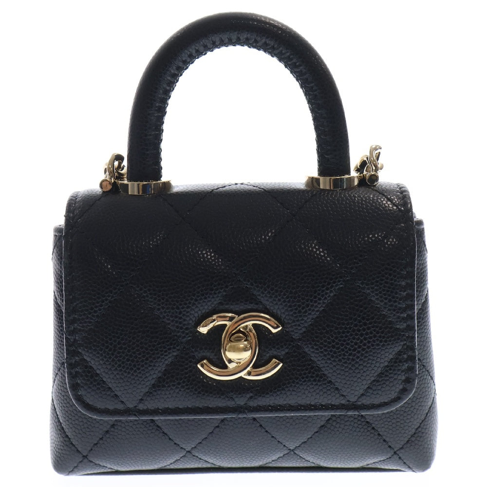 CHANEL(シャネル) ココハンドル マイクロ AP4245 2WAYチェーンショルダーバッグ ブラック キャビアスキン ゴールド金具