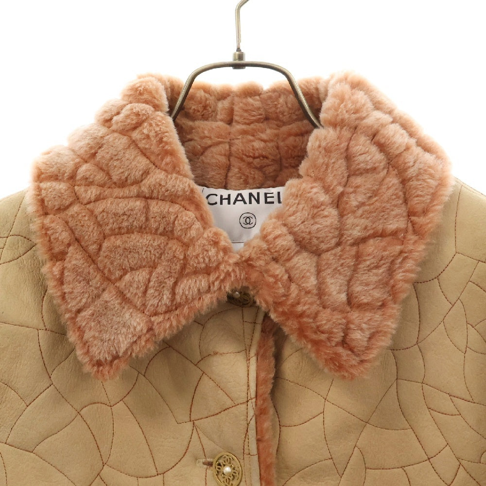 CHANEL(シャネル) ココマーク ムートンコート ベージュ×ピンク ウール P18471 38 レディース