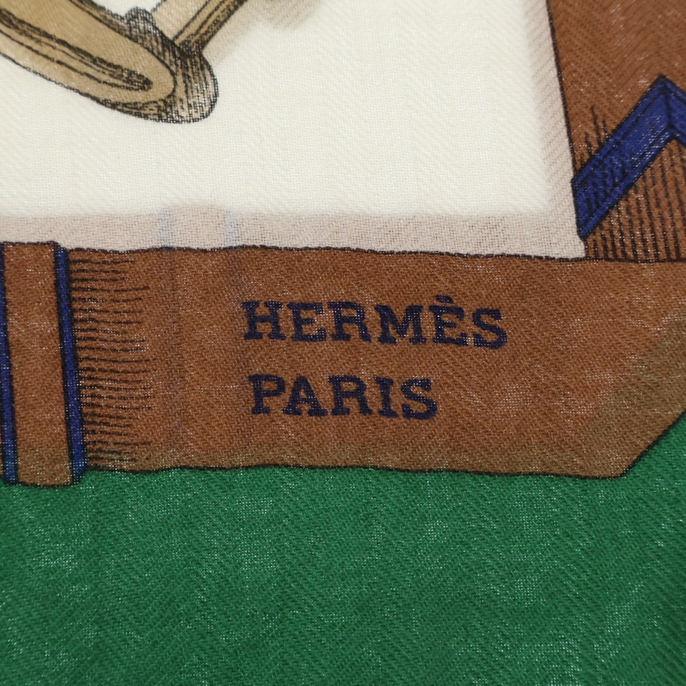 HERMES(エルメス) カレ140 カレジェアン Chevaux Dechaines シュヴォー・デシェネ グリーン×アイボリー カシミヤ×コットン