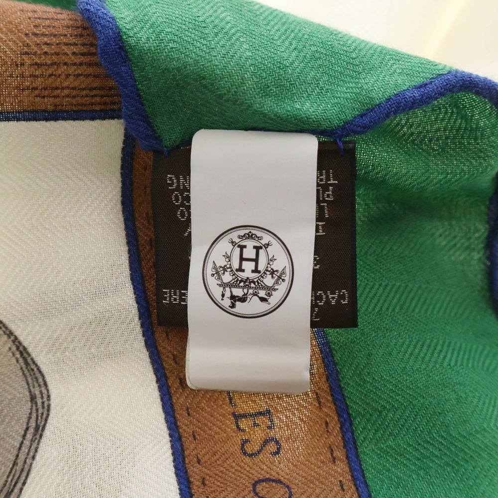 HERMES(エルメス) カレ140 カレジェアン Chevaux Dechaines シュヴォー・デシェネ グリーン×アイボリー カシミヤ×コットン