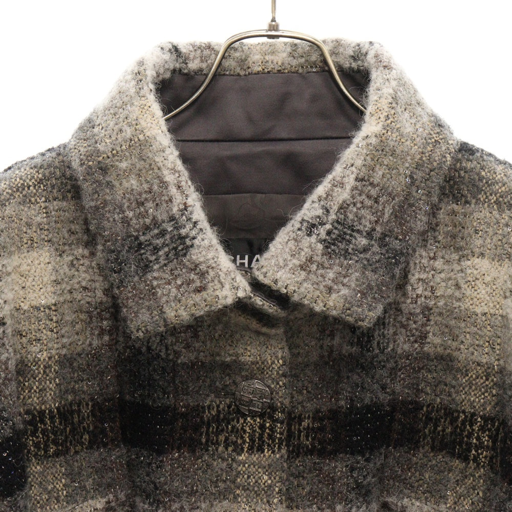 CHANEL(シャネル) ツイード ショートジャケット ロゴボタン グレー系 スパンコール 38サイズ レディース