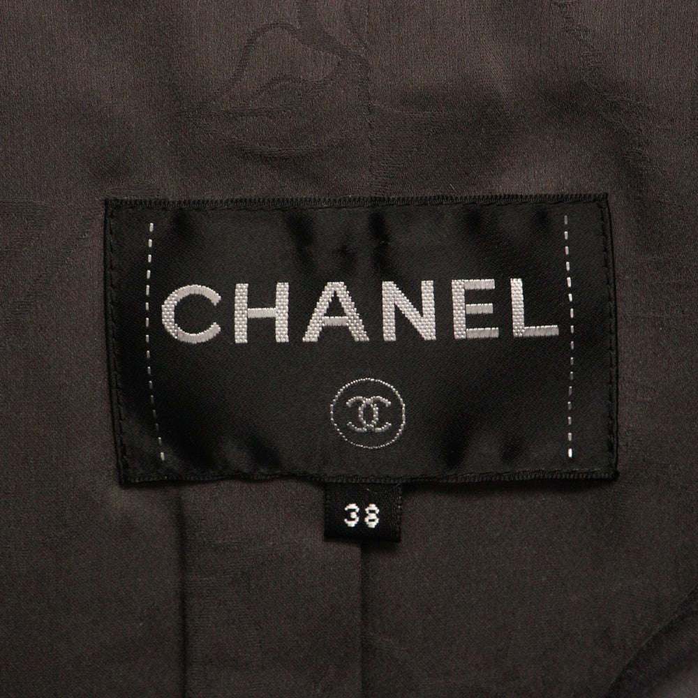 CHANEL(シャネル) ツイード ショートジャケット ロゴボタン グレー系 スパンコール 38サイズ レディース