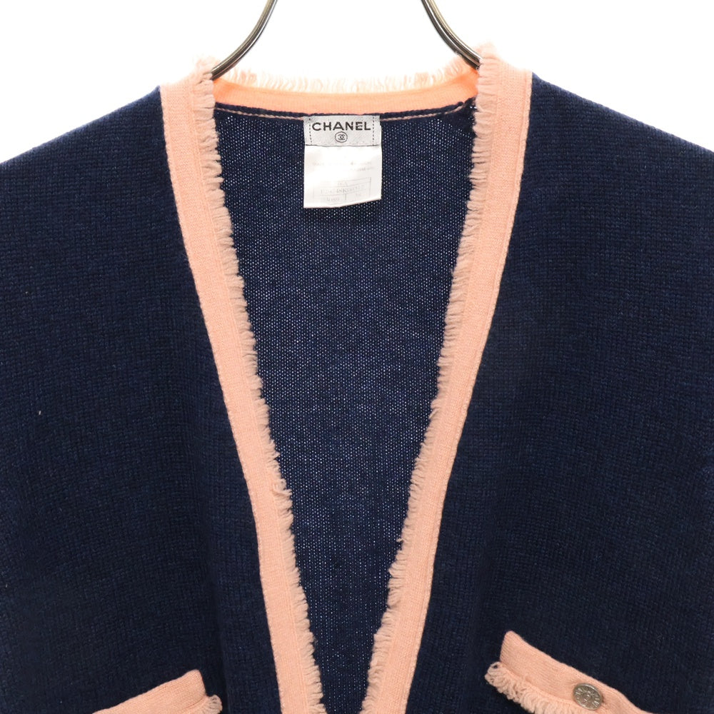 CHANEL(シャネル) ココマークボタン ショートスリーブカシミヤニットカーディガン ピンク×ネイビー P29748K00312 レディース