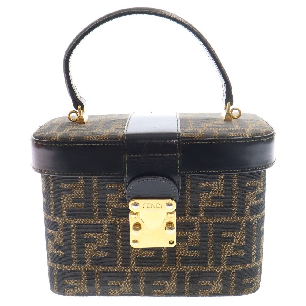 FENDI(フェンディ) FFロゴ ズッカ柄 キャンパス バニティバッグ ハンドバッグ ブラウン レディース