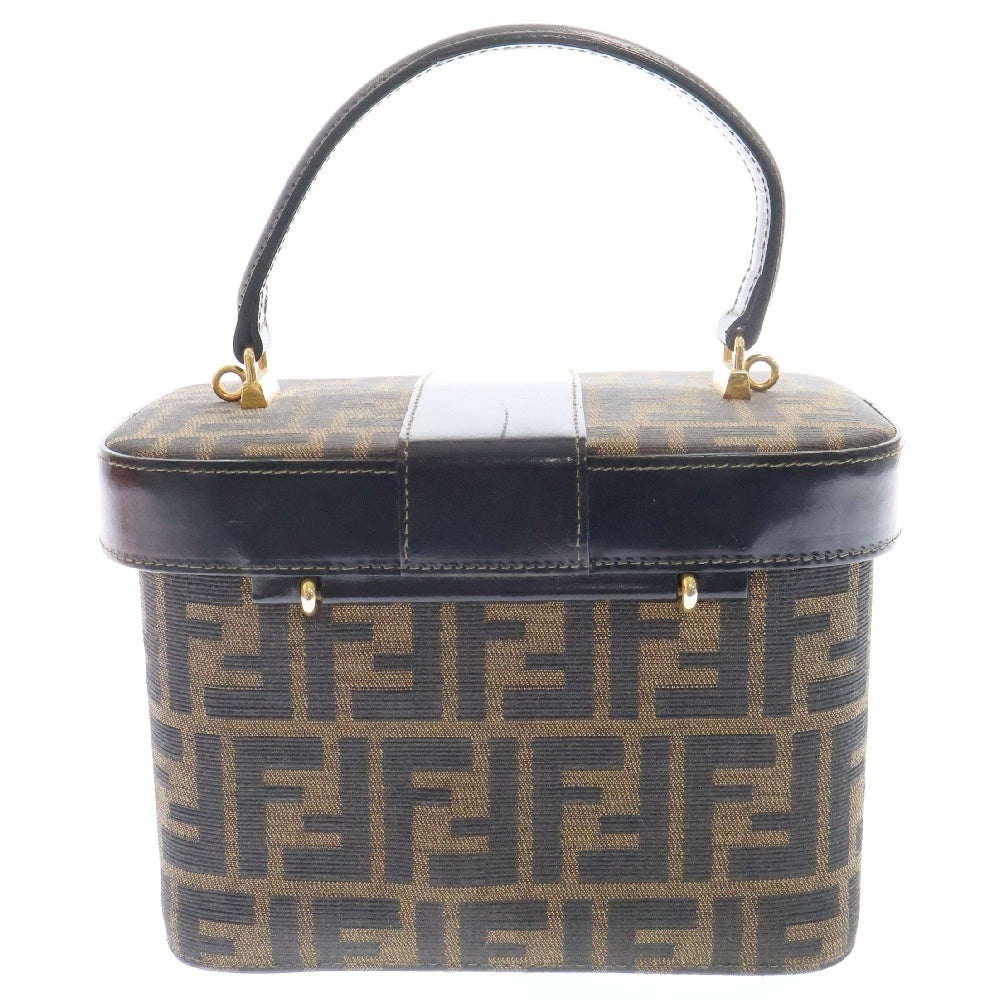 FENDI(フェンディ) FFロゴ ズッカ柄 キャンパス バニティバッグ ハンドバッグ ブラウン レディース