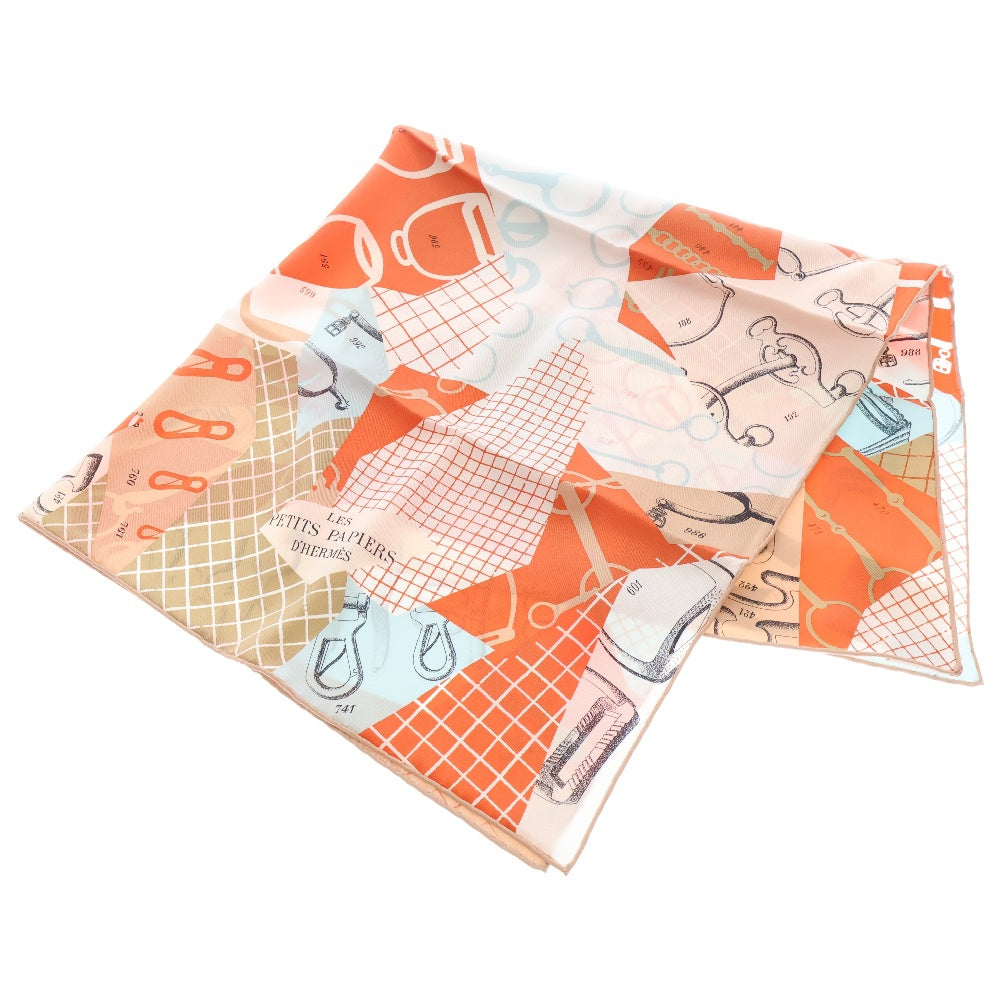 HERMES(エルメス) カレ70 LES PETITS PAPIERS プティ パピエ オレンジ系 シルク スカーフ