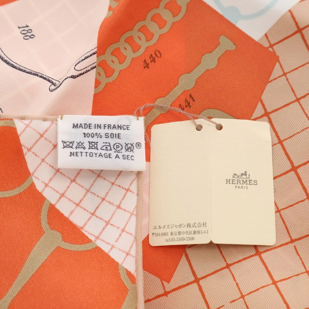 HERMES(エルメス) カレ70 LES PETITS PAPIERS プティ パピエ オレンジ系 シルク スカーフ