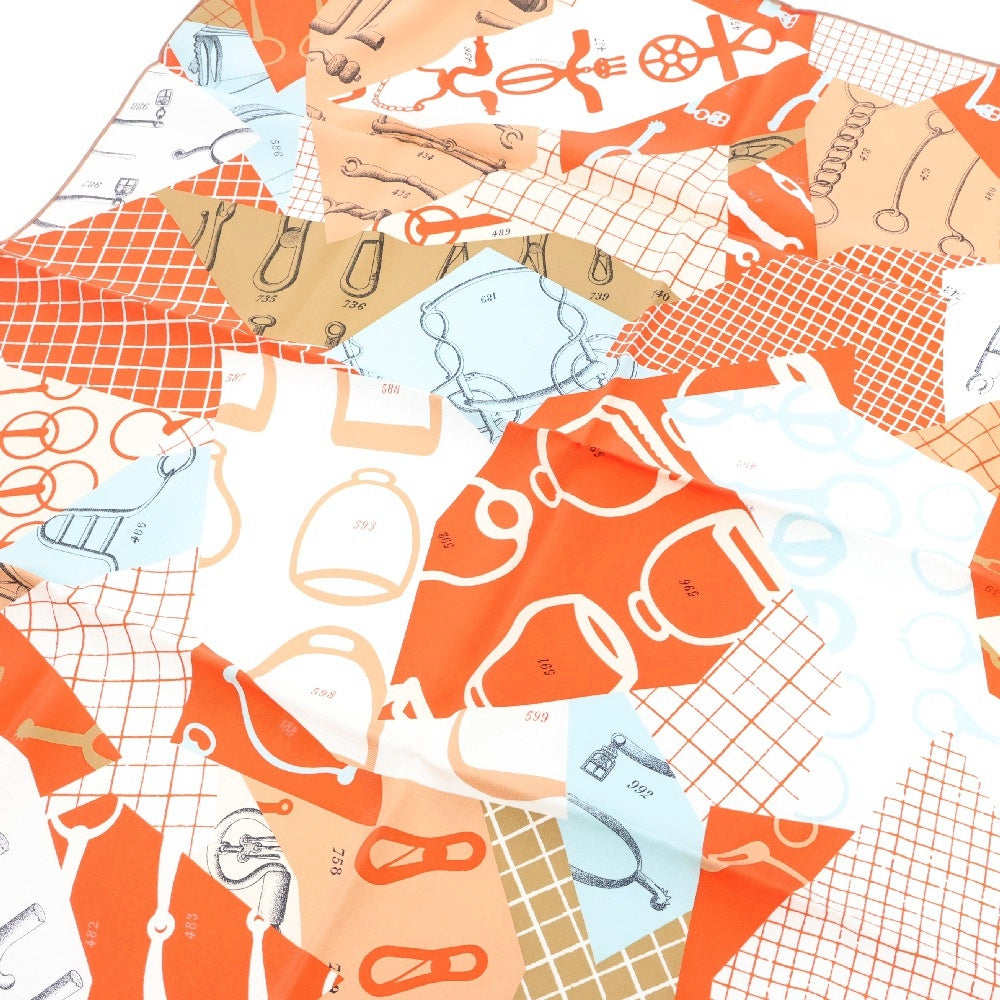 HERMES(エルメス) カレ70 LES PETITS PAPIERS プティ パピエ オレンジ系 シルク スカーフ