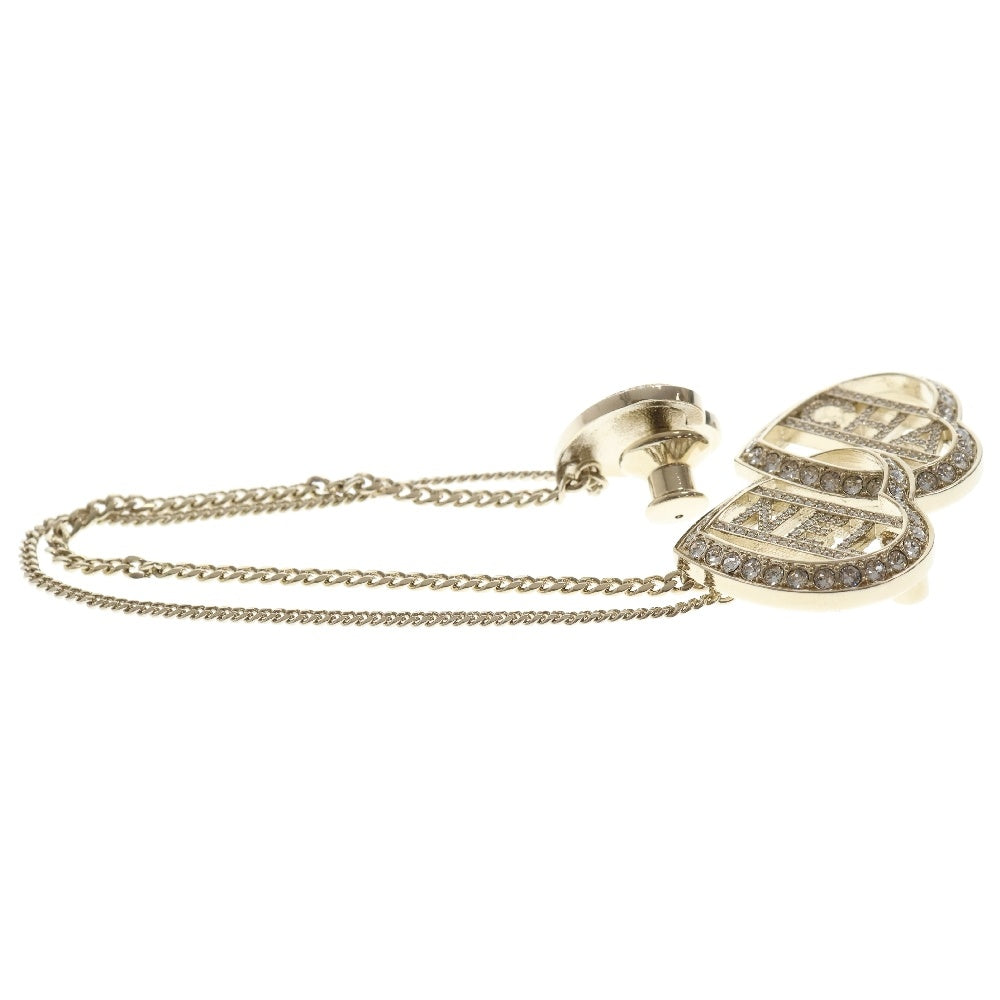 CHANEL(シャネル) ココマークブローチ ハートモチーフ ラインストーンゴールド コサージュ GP C23B