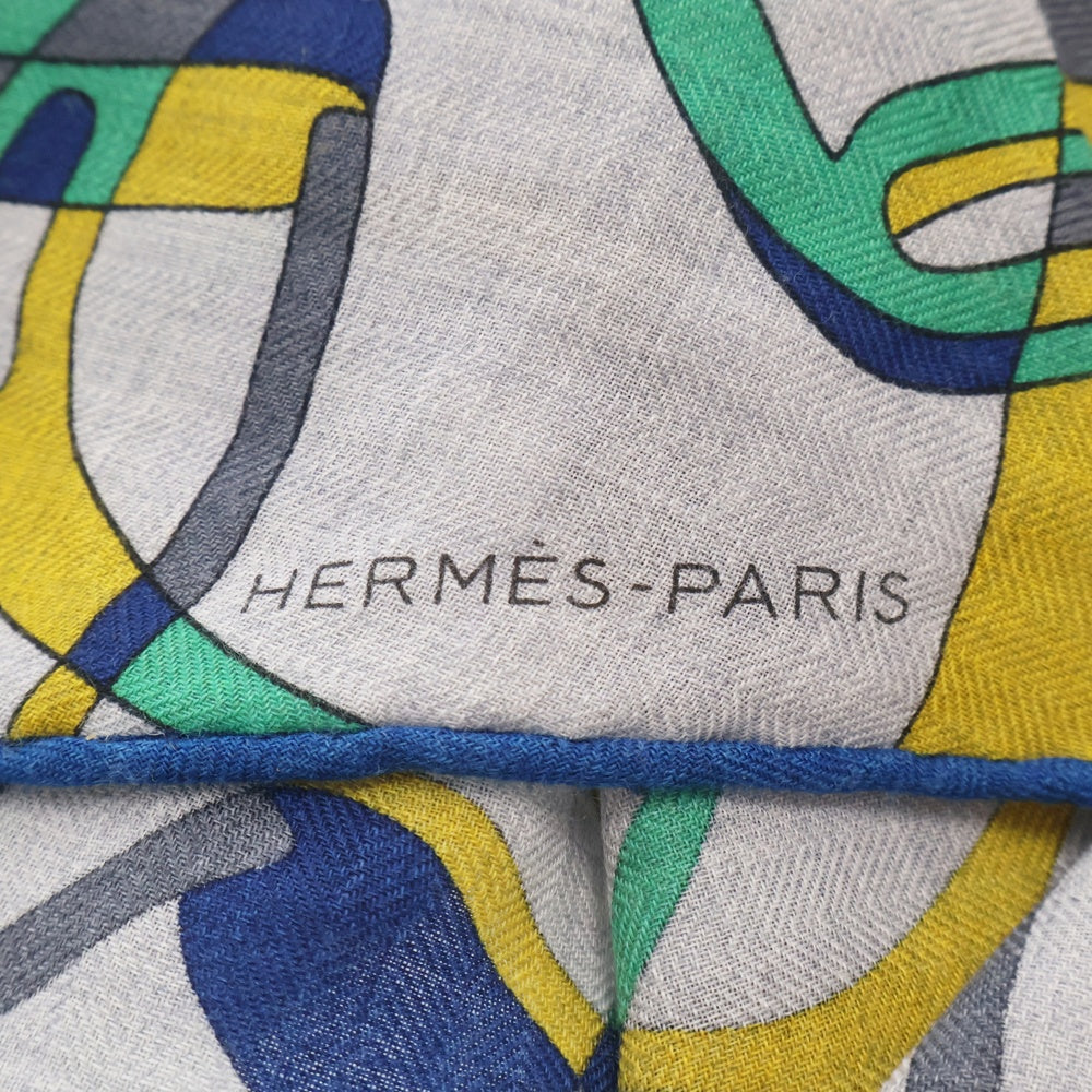 HERMES(エルメス) ロザンジュGM Quincaillerie Equestre エケストル スカーフ ストール ブルー×グレー