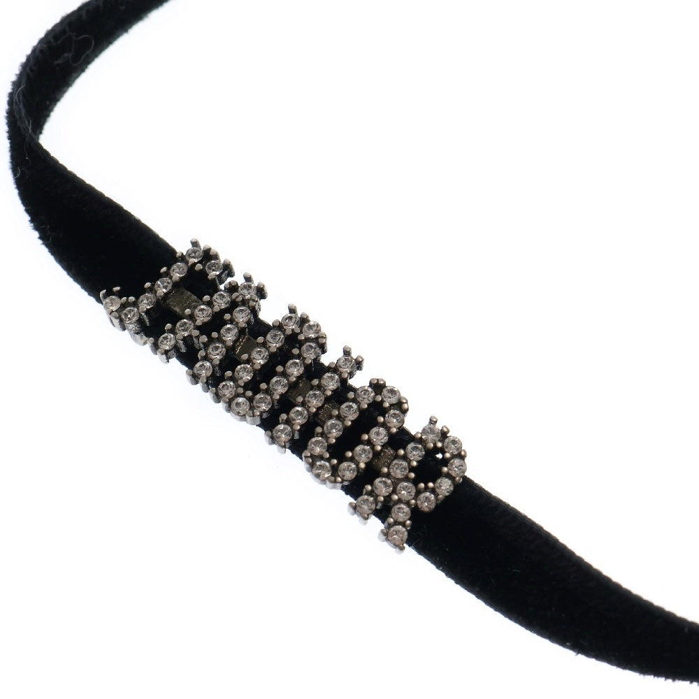 Christian Dior(クリスチャンディオール) J'ADIOR ラインストーン ロゴ チョーカー ブラック シルバー金具