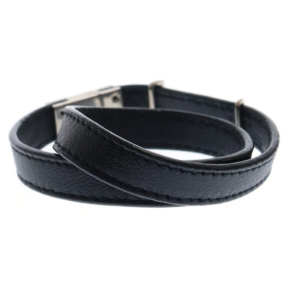 SAINT LAURENT PARIS(サンローランパリ) ロゴ ブレスレット 2連 ブラック シルバー金具 レザー