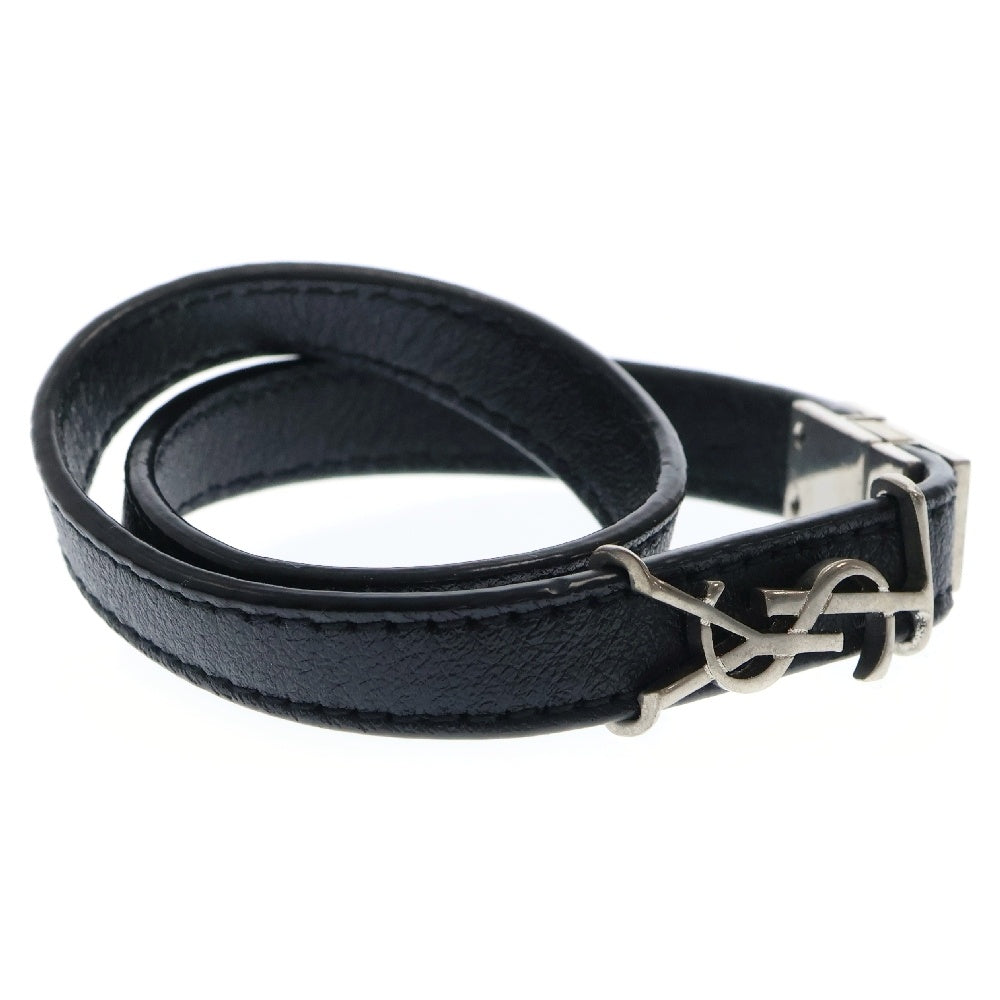 SAINT LAURENT PARIS(サンローランパリ) ロゴ ブレスレット 2連 ブラック シルバー金具 レザー