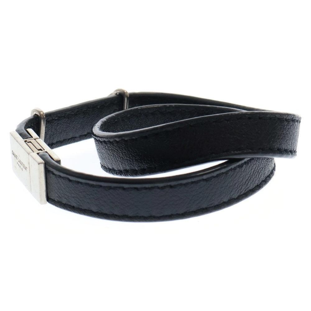 SAINT LAURENT PARIS(サンローランパリ) ロゴ ブレスレット 2連 ブラック シルバー金具 レザー