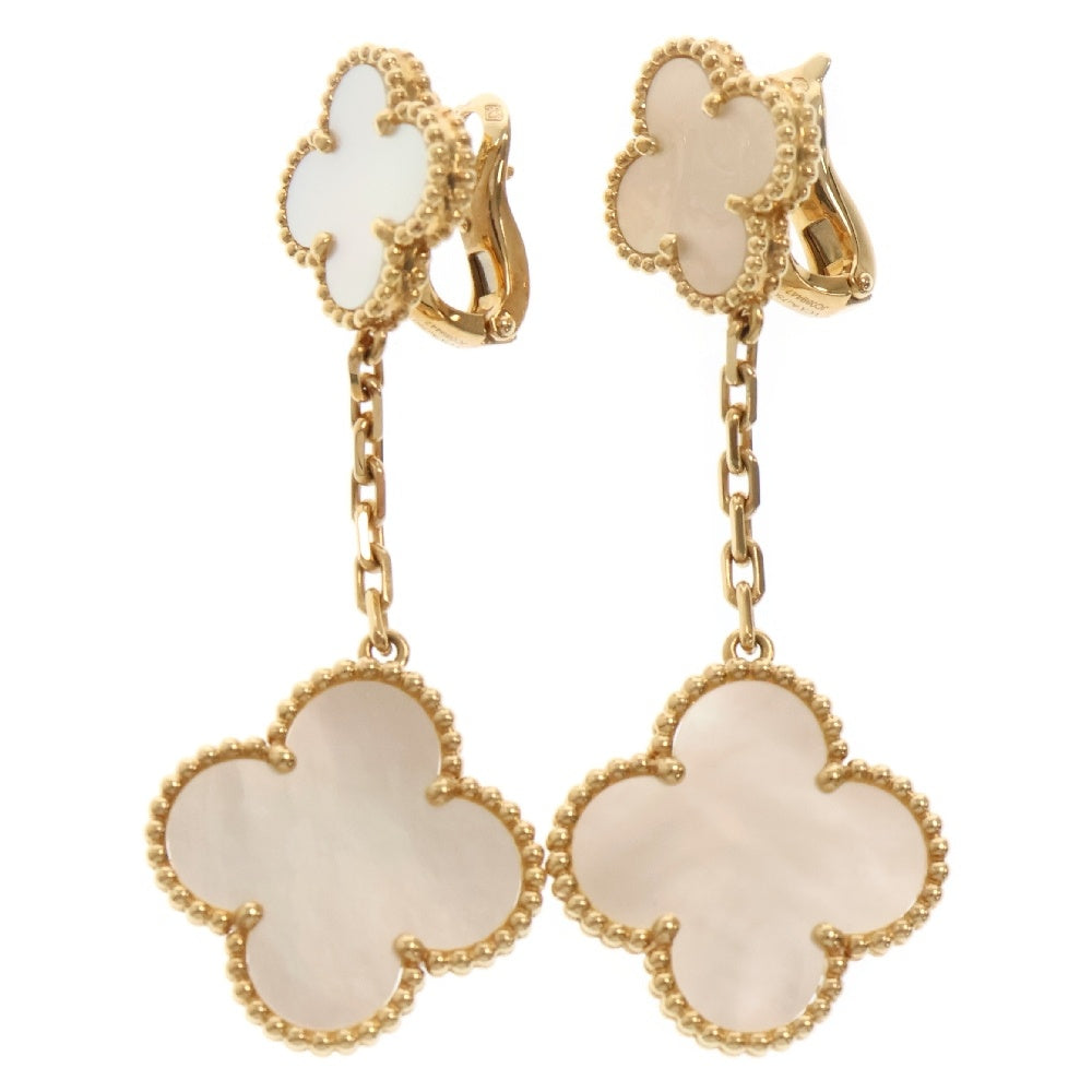 Van Cleef & Arpels(ヴァンクリーフアンドアーペル) マジックアルハンブラ 2モチーフ スイングドロップ マザーオブパール ピアス Au750 K18 YG イエローゴールド ジュエリー